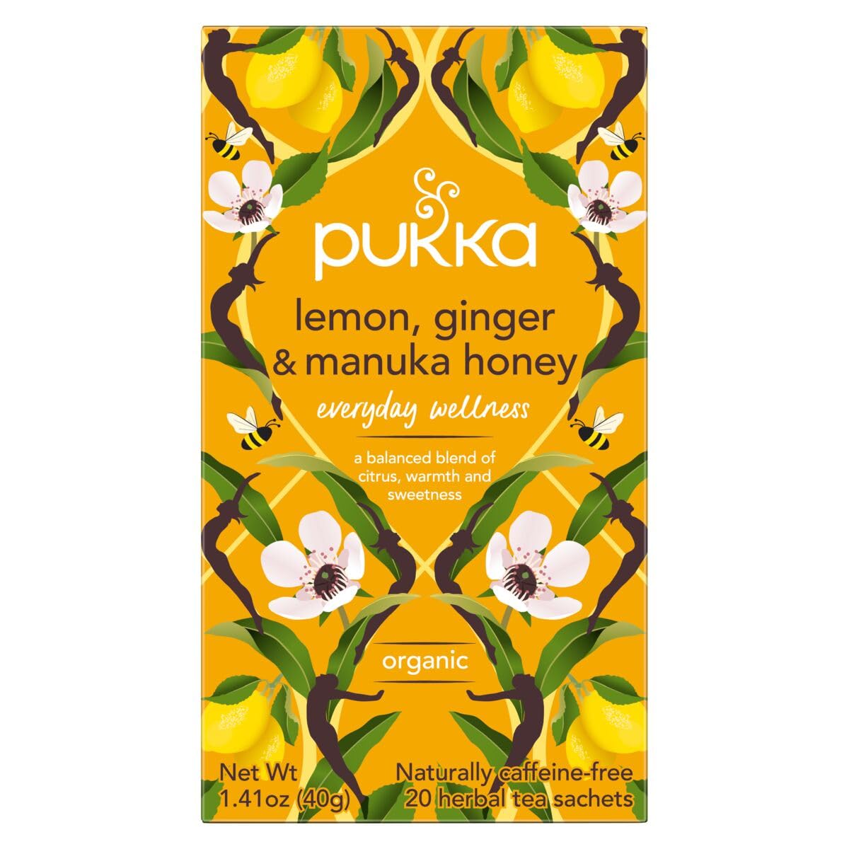 Té de hierbas Pukka, orgánico, de limón, jengibre y miel de manuka, sin cafeína, certificación de comercio justo, certificación Kosher, certificado