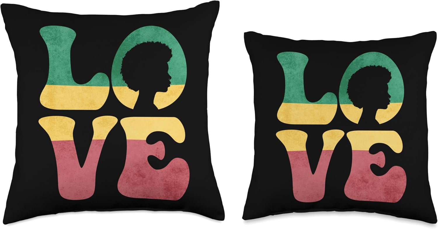 Afro African Rasta Reggae Black History Love Throw Pillow, 16×16, Multicolor