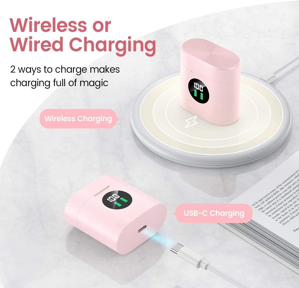 Auriculares inalámbricos con Bluetooth 5.3 con sonido estéreo de 35 horas de reproducción, estuche de carga inalámbrica y pantalla de alimentación,