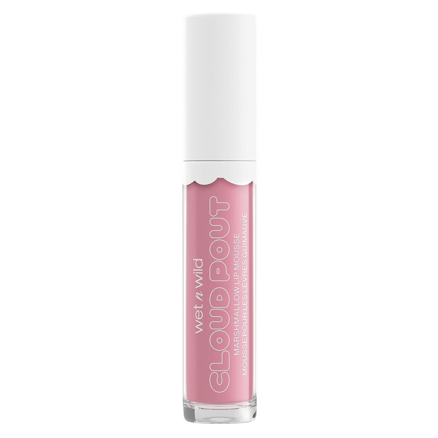 wet n wild Liquid Lipstick Cloud Pout Marshmallow, Light Pink Cloud Chaser  Mousse de crema labial mate  Aceite de argán  Vitamina E (paquete de 1)