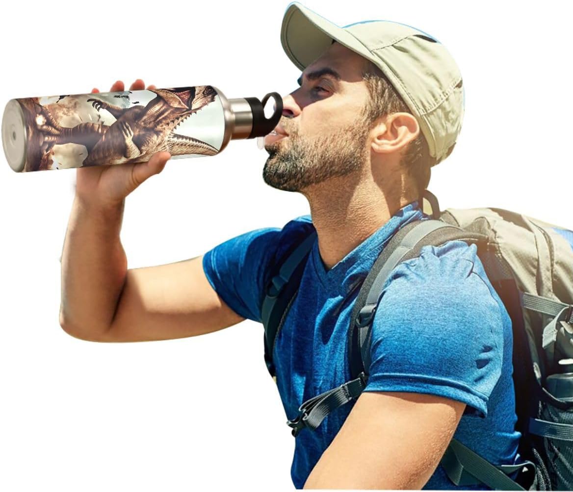 Botella de agua con popote 3D de dinosaurio T-Rex Disaster Dragon Lid termo para niños, termo de acero inoxidable aislado para agua, deportes, 20 oz