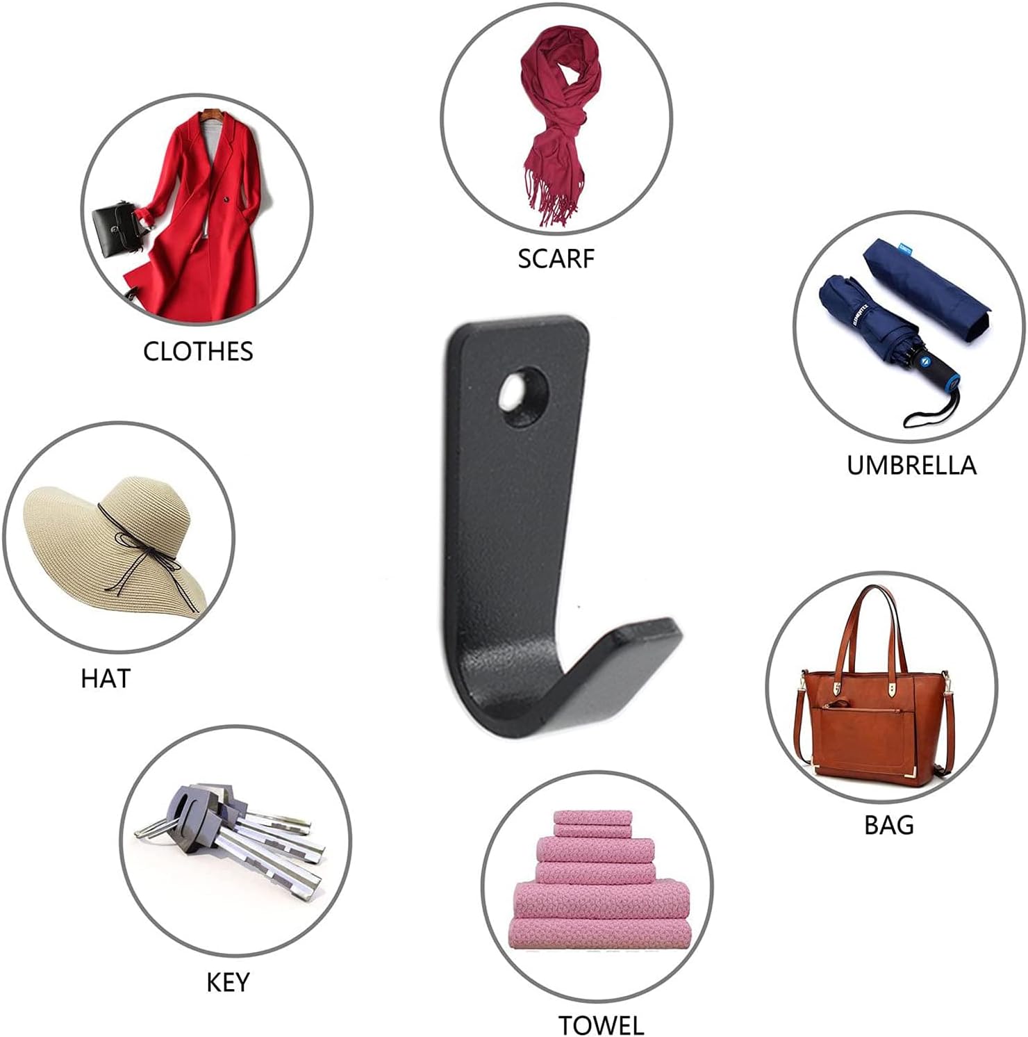 Ulifestar 10 ganchos para colgar abrigos de pared, ganchos de acero inoxidable resistentes para colgar abrigos, ganchos no se oxidan montados en la