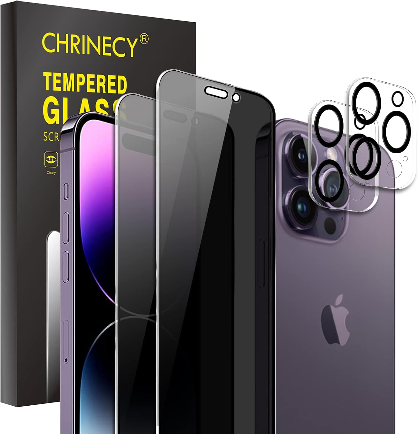 Paquete de 4 protectores de pantalla de privacidad compatibles con iPhone 14 Pro Max con 2 protectores de lente de cámara, dureza 9H, película