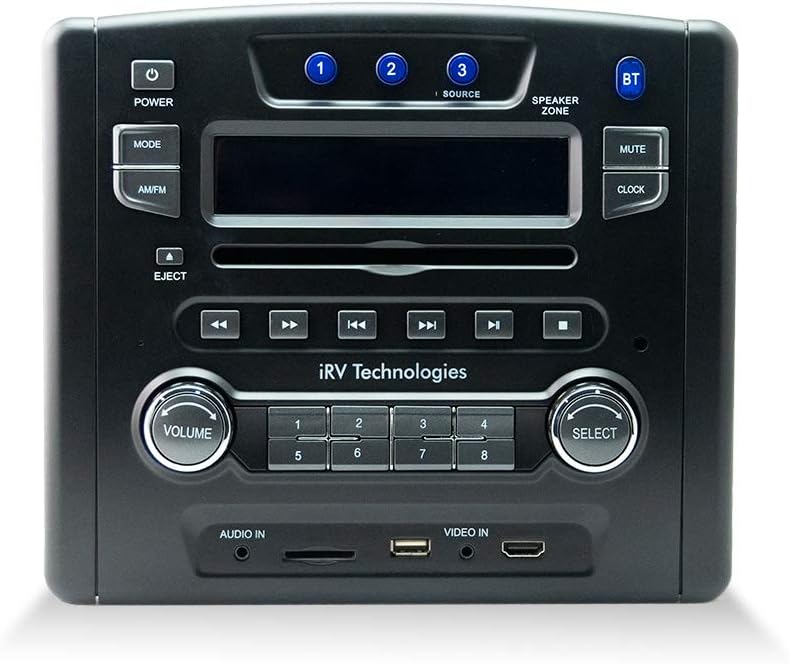 iRV Technology iRV34 AMFMCDDVDMP3MP4 USBSDHDMIDigital2.1Sonido envolventeBluetooth 3 zonas montaje en pared RV Radio estéreo