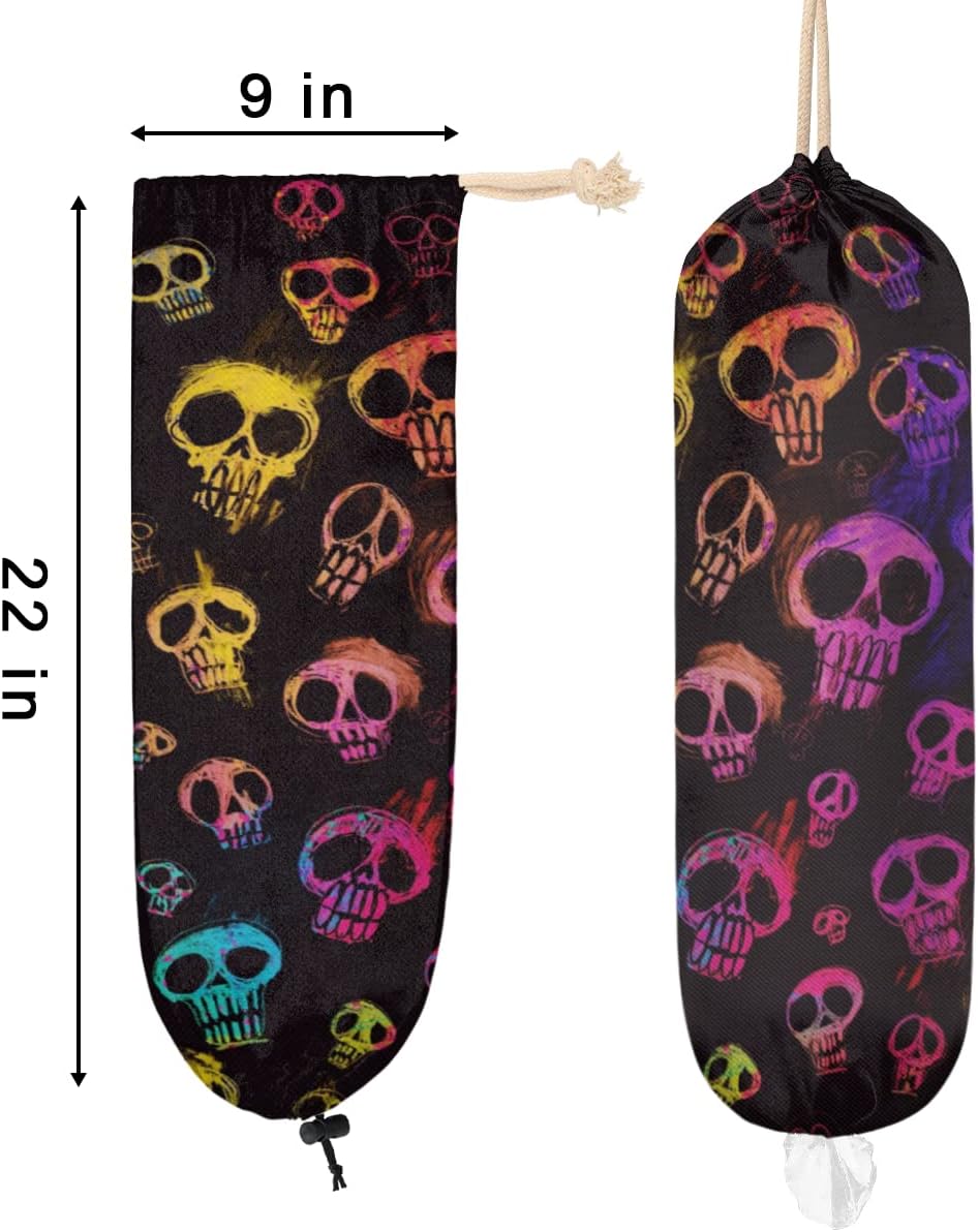 Skulls – Soporte para bolsas de plástico para Halloween, lindo organizador de bolsas de plástico para montaje en pared, reutilizable, grande,