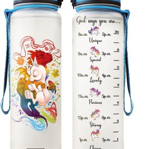 64HYDRO HAL1708001 – Botella de agua motivacional de 32 onzas con marcador de tiempo, unicornio y dragón bebé, dragón colorido de unicornio blanco, 64HYDRO HAL1708001 – Botella de agua motivacional de 32 onzas con marcador de tiempo, unicornio y dragón bebé, dragón colorido de unicornio blanco,