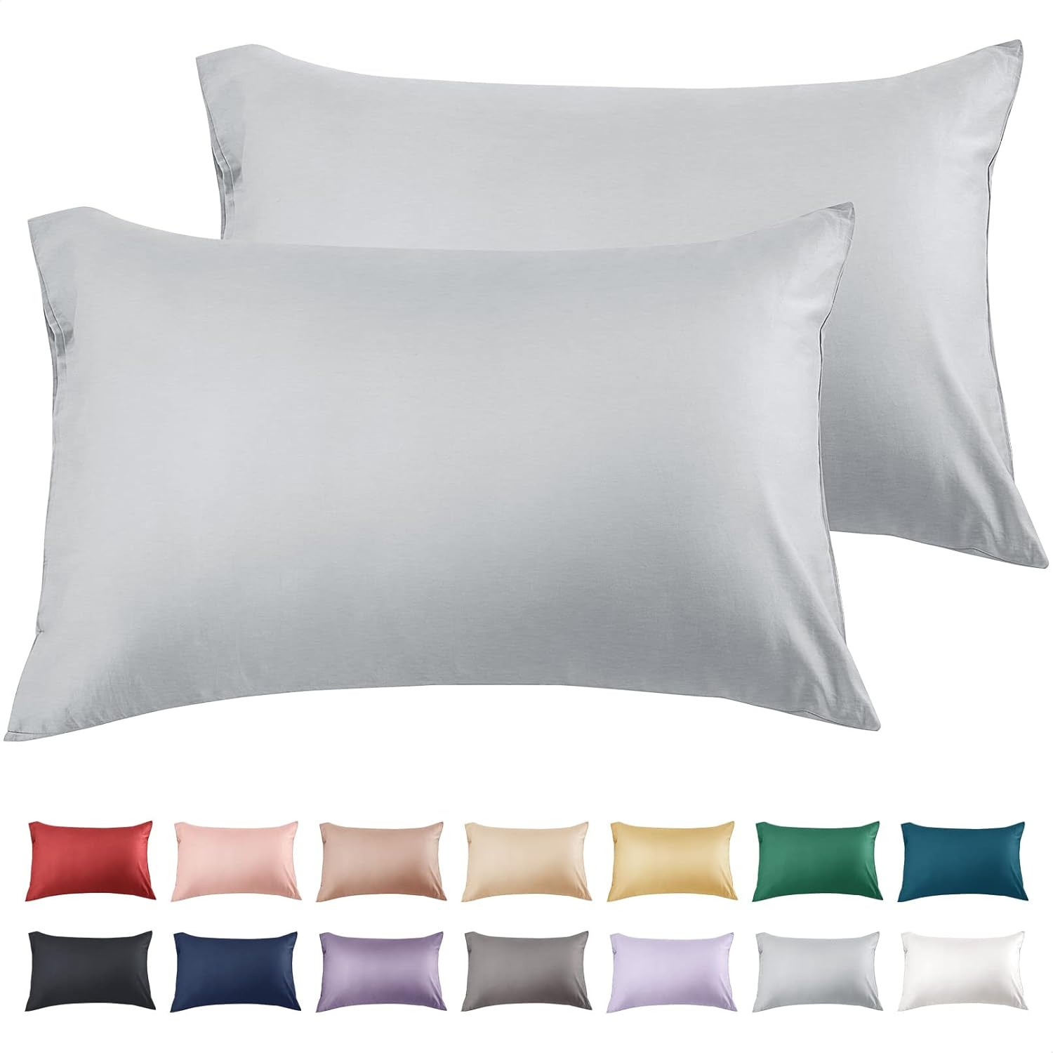 Warmstar Juego de 2 fundas de almohada de algodón de tamaño estándar, fundas de almohada de 600 hilos de 20 x 26 pulgadas, fundas de almohada de
