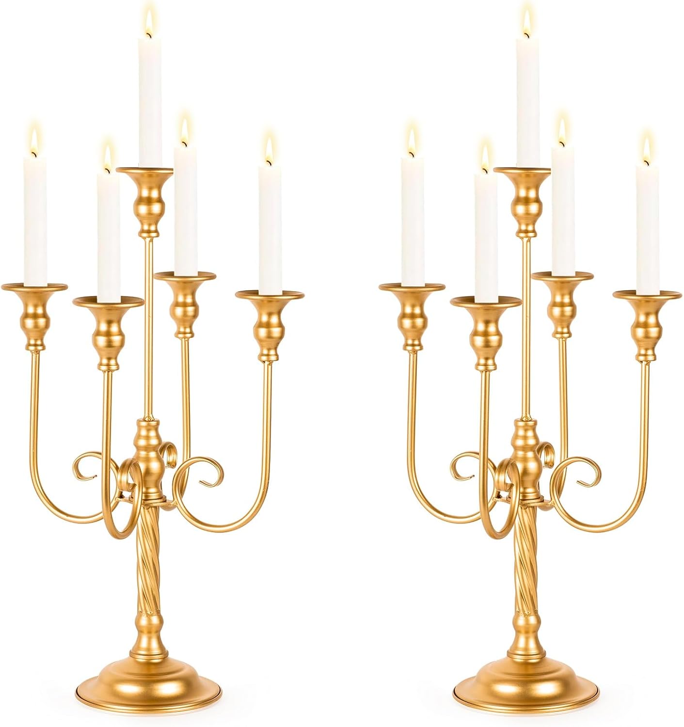 Centros de mesa dorados para mesas, 2 portavelas de boda con 5 ramas, soporte de pedestal de vela en espiral de metal para centros de mesa, fiestas,