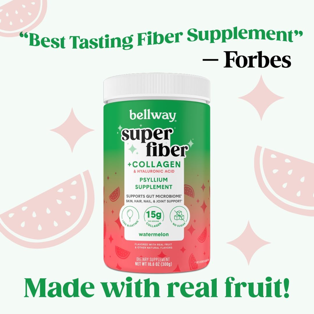 Bellway Fiber Beauty – Paquete de polvo súper fibra + colágeno, limonada de fresa y sandía