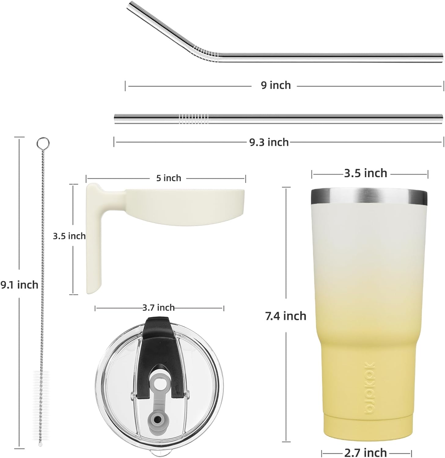 BJPKPK Vaso con asa y tapa para pajilla, vaso de café aislado de acero inoxidable de 20 onzas para el hogar, la oficina o el automóvil, limón