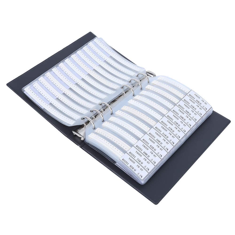 0201 Libro de muestras de resistencias SMD, kit de resistencia de 170 valores 50 cada uno 1% de precisión en estuche de libro de almacenamiento,