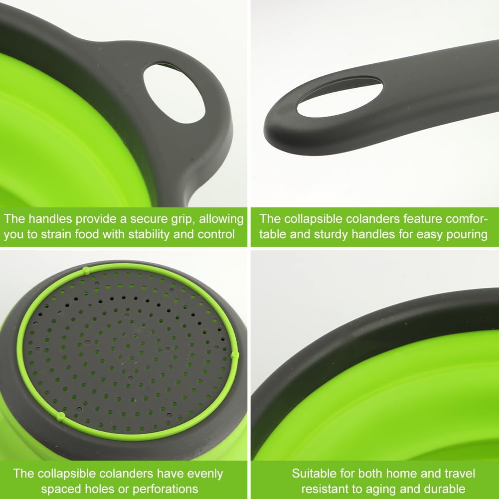 Colador plegable para cocina, 3 tamaños, juego de cestas de colador plegable de silicona con asas, escurridor redondo para lavar frutas, alimentos y