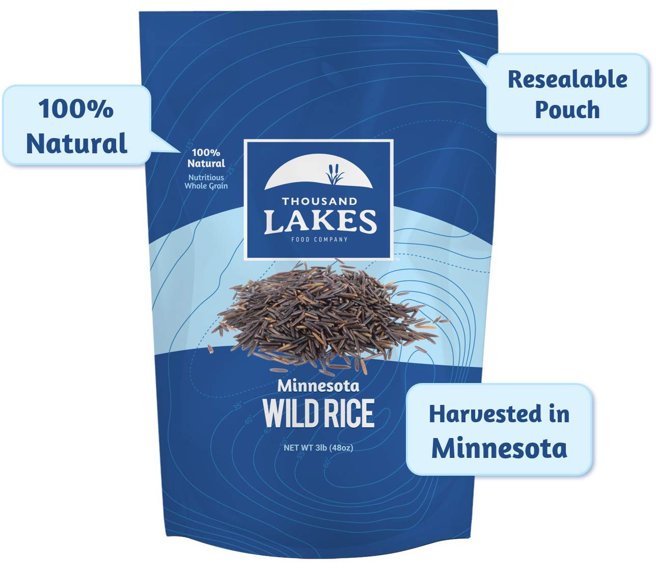 Thousand Lakes Arroz silvestre cultivado en Minnesota – 3 libras (48 onzas) – Bolsa a granel  Arroz 100% salvaje  Todo natural