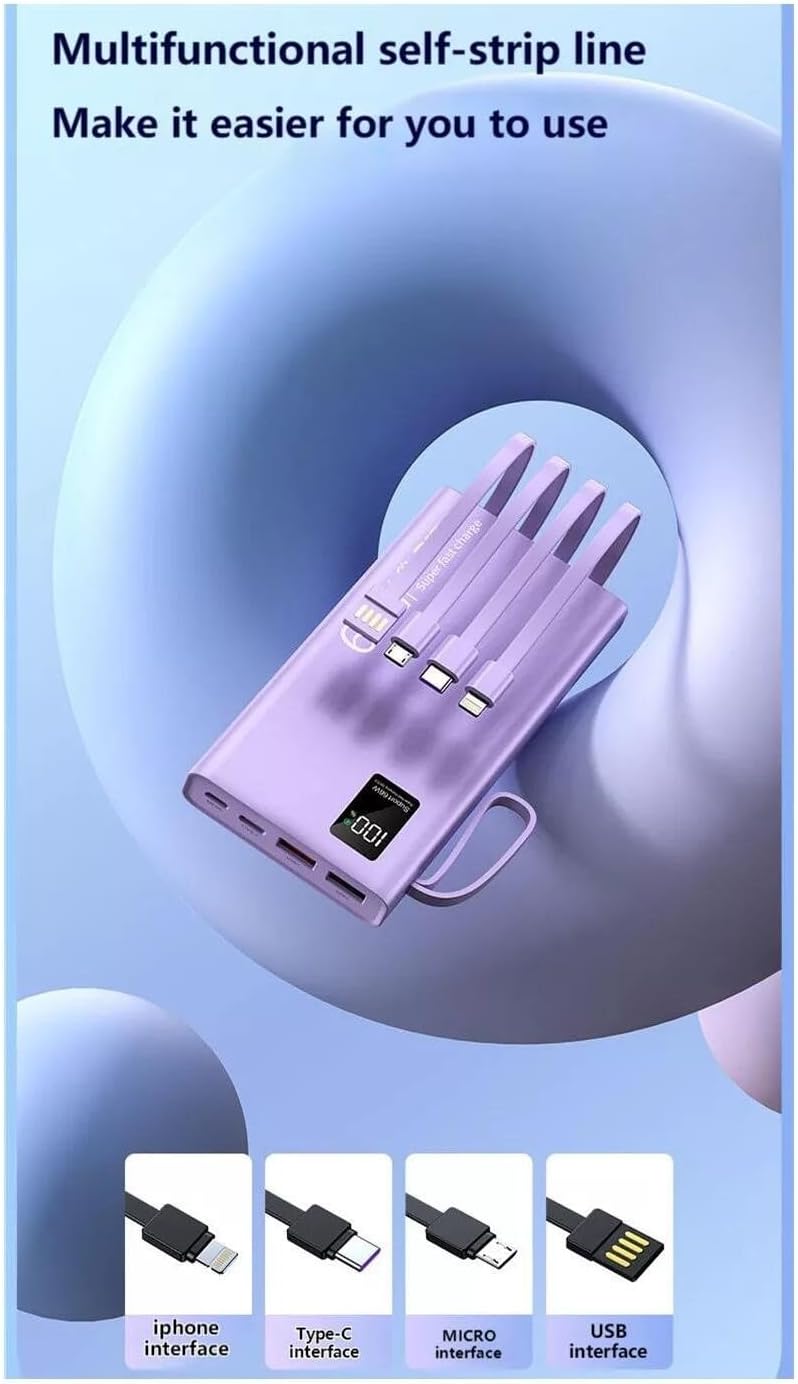 Banco de energía superrápido de 66 W, cargador portátil para portátil de 20,000 mAh, pantalla LED, paquete de batería delgada para iPhone Pro Max