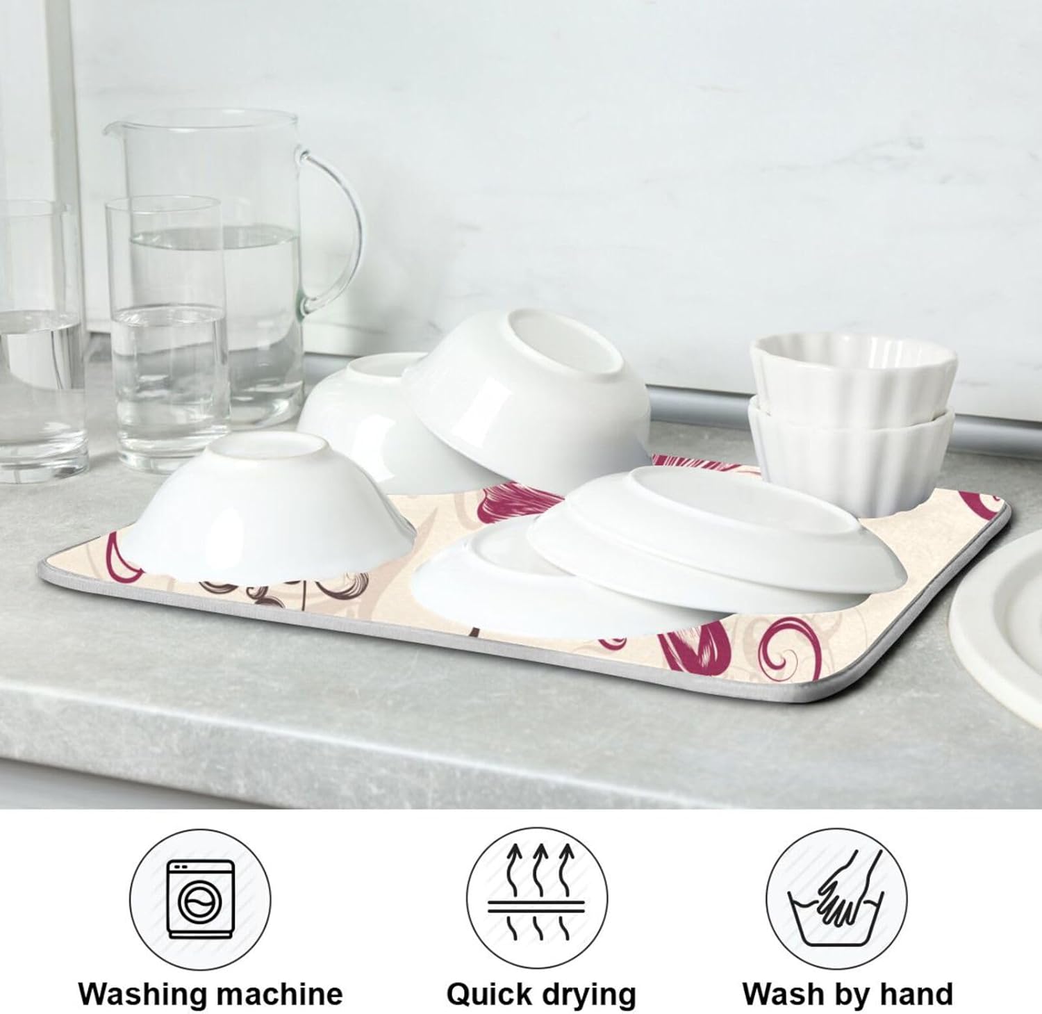 Tapete de secado de platos de flores de colibríes, tapete de café, resistente al calor, tapete absorbente de secado mate para encimera de cocina