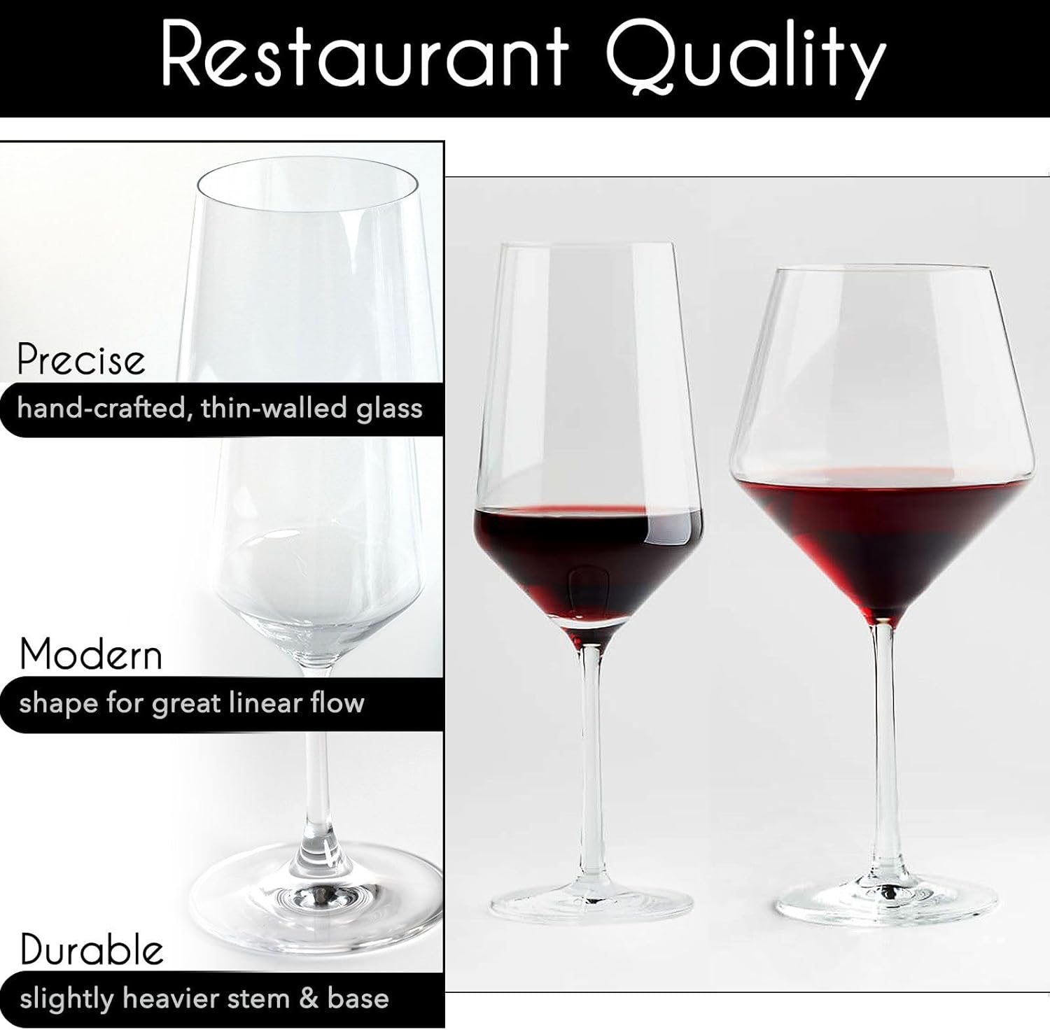 Mainstream Source Copas de vino blanco y tinto, colección Modern Renaissance  Copas de vino de cristal de estilo europeo contemporáneo para vino