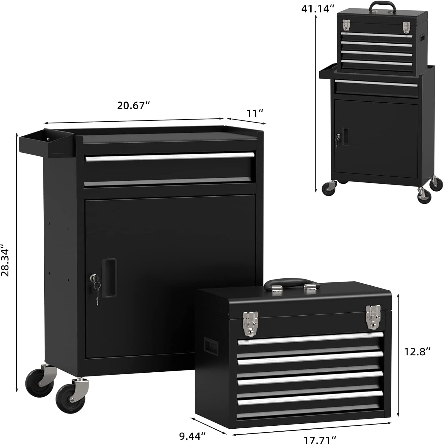 Cofre de herramientas con ruedas de 5 cajones, caja de herramientas con ruedas y gabinete de almacenamiento de herramientas de metal de gran