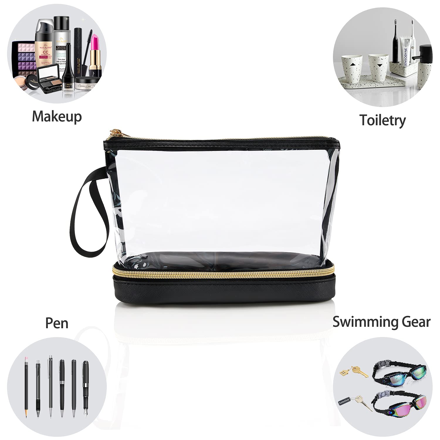 Ethereal Bolsa de maquillaje de viaje, bolsa de cosméticos transparente, organizador de maquillaje, bolsa de aseo aprobada por la TSA, bolsa