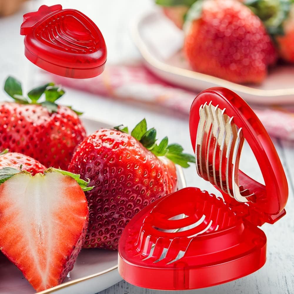 2 piezas de fresas, cortador de frutas, cortador de huevos de frutas para niños, utensilios de cocina, herramienta cortadora de fresas vegetarianas