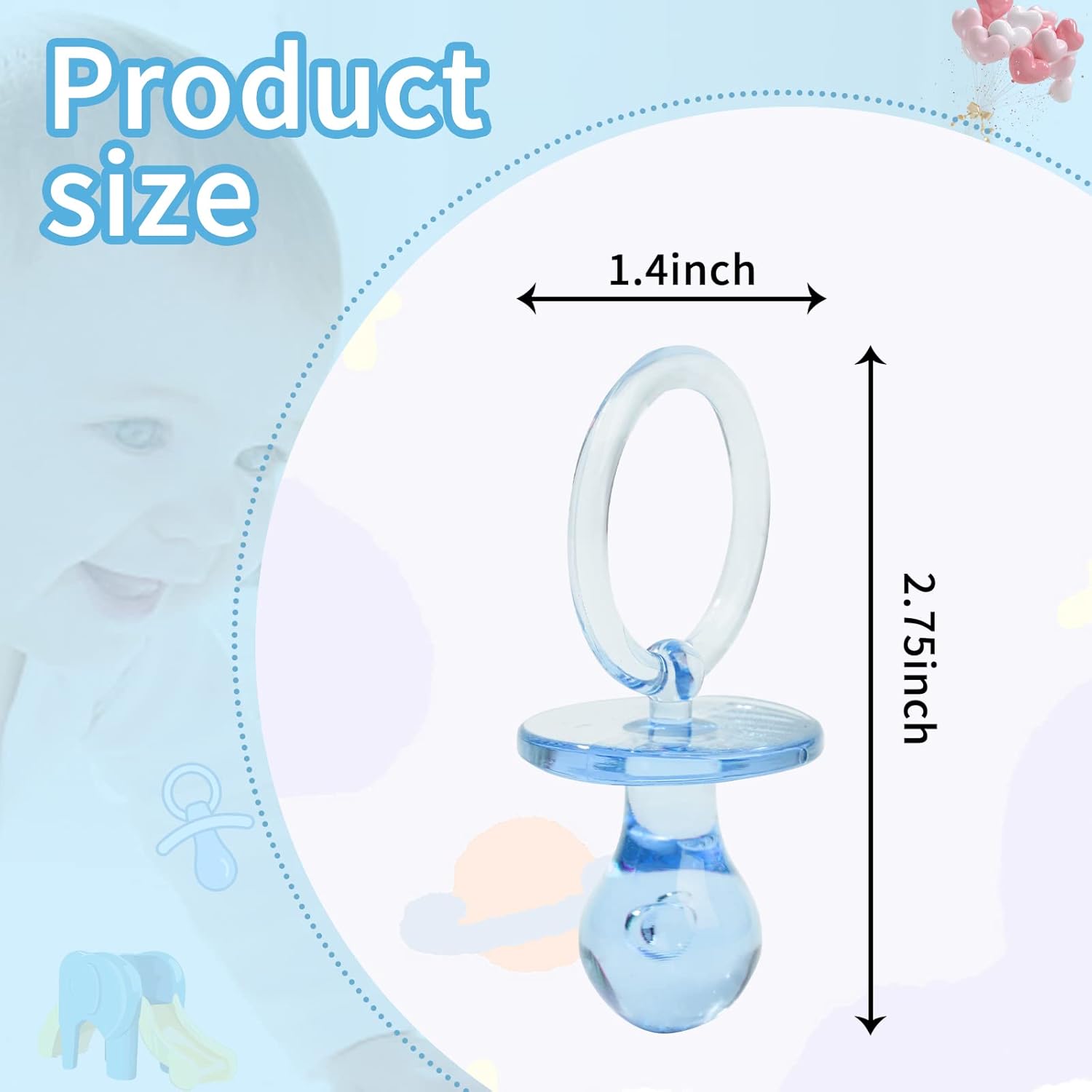 100 chupetes de plástico para baby shower, de 2.75 pulgadas, para baby shower, decoración de fiesta de género, regalo de fiesta de cumpleaños (azul)