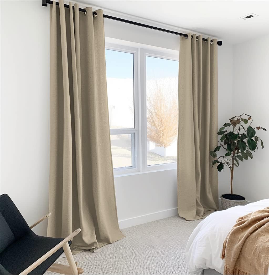Cortinas 100% opacas para puerta corrediza, cortinas de lino con textura extra anchas de 63 pulgadas de largo, cortinas con ojales para sala de