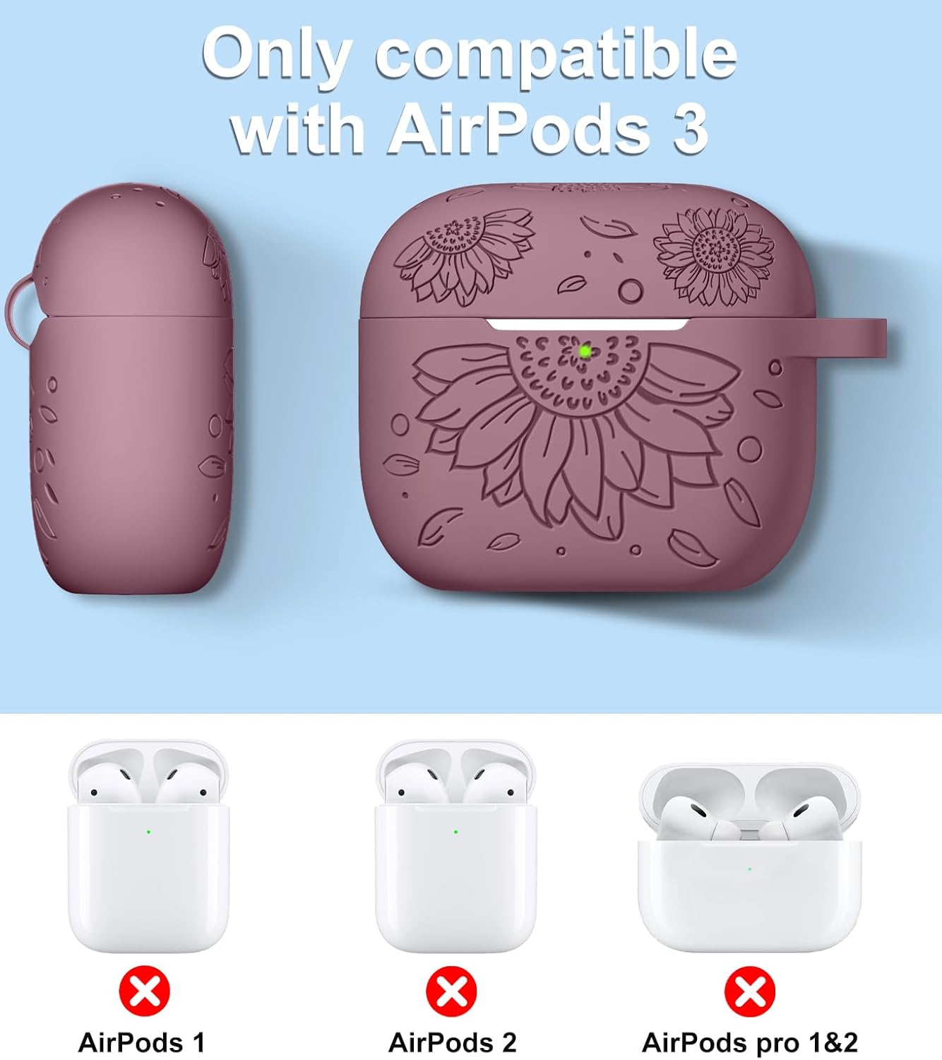 Funda para Airpods de 3 generación y funda para Airpods de 3 generación, cubierta de piel grabada con girasol, compatible con Airpods 3, funda