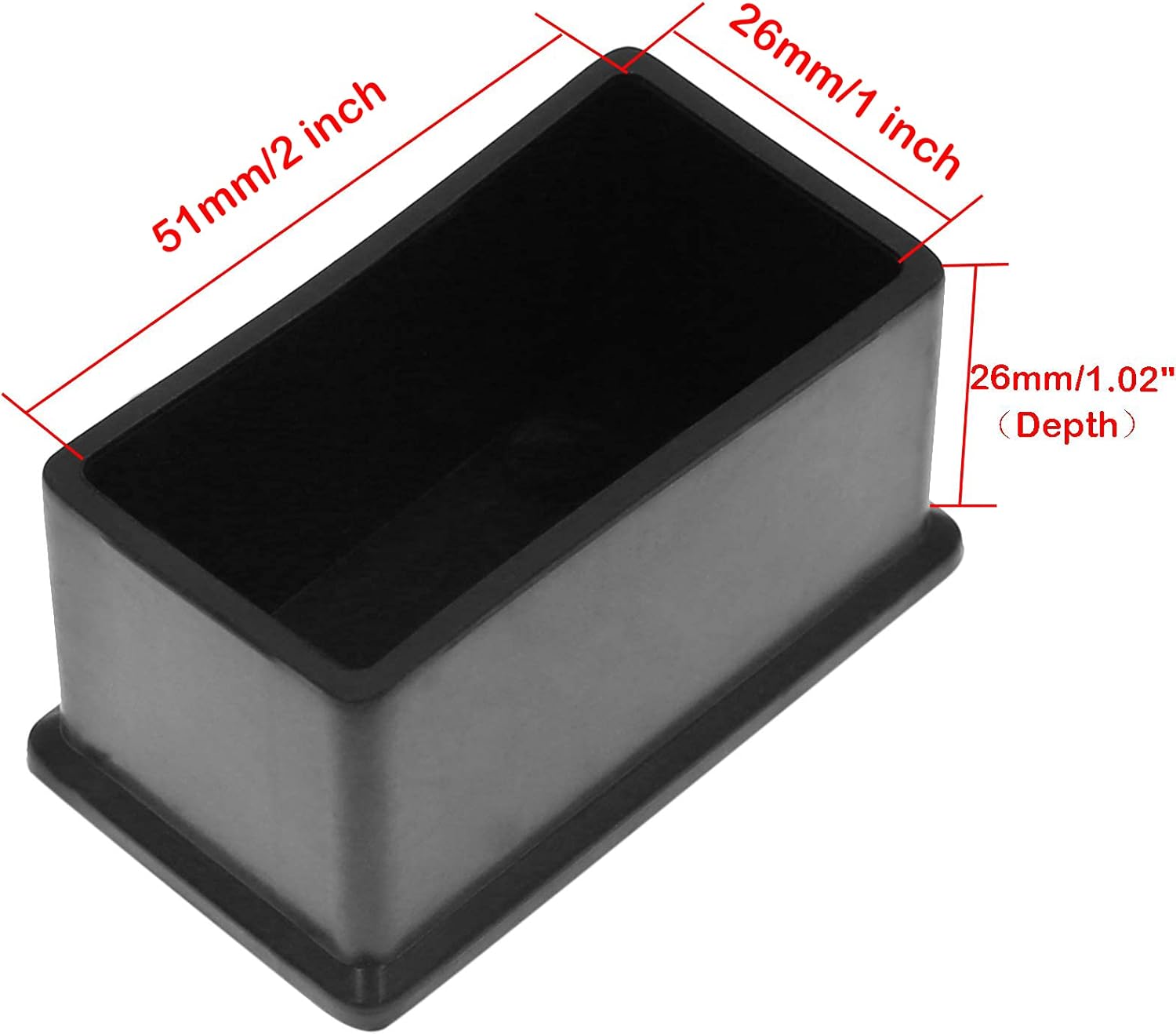 Bonsicoky 20 tapas rectangulares para patas de silla (1 x 2), protectores de piso flexibles de vinilo negro para patiopatas de muebles de interior,