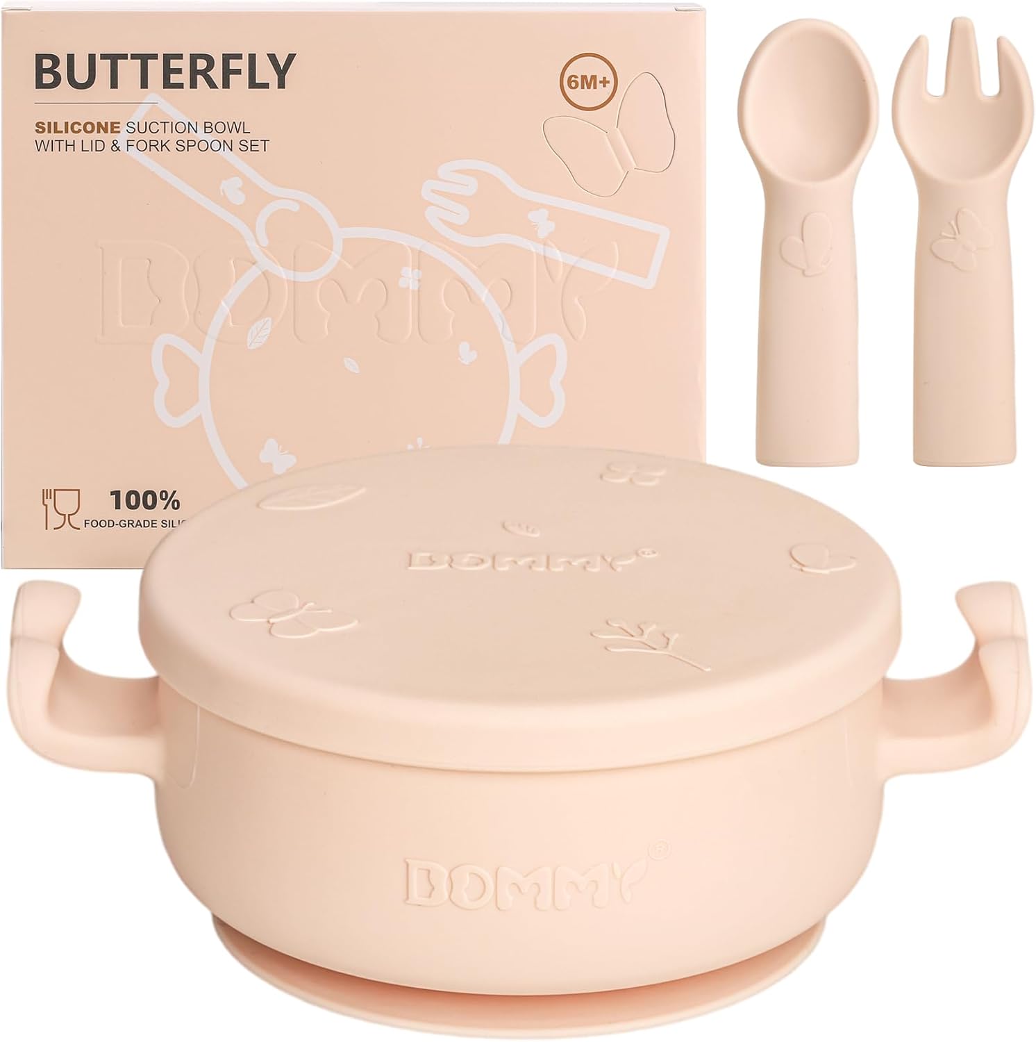 Conjunto de alimentación para bebés de mariposacuenco de succión con cuchara y tenedor  Suministros de alimentación  Suministros de destete LED para