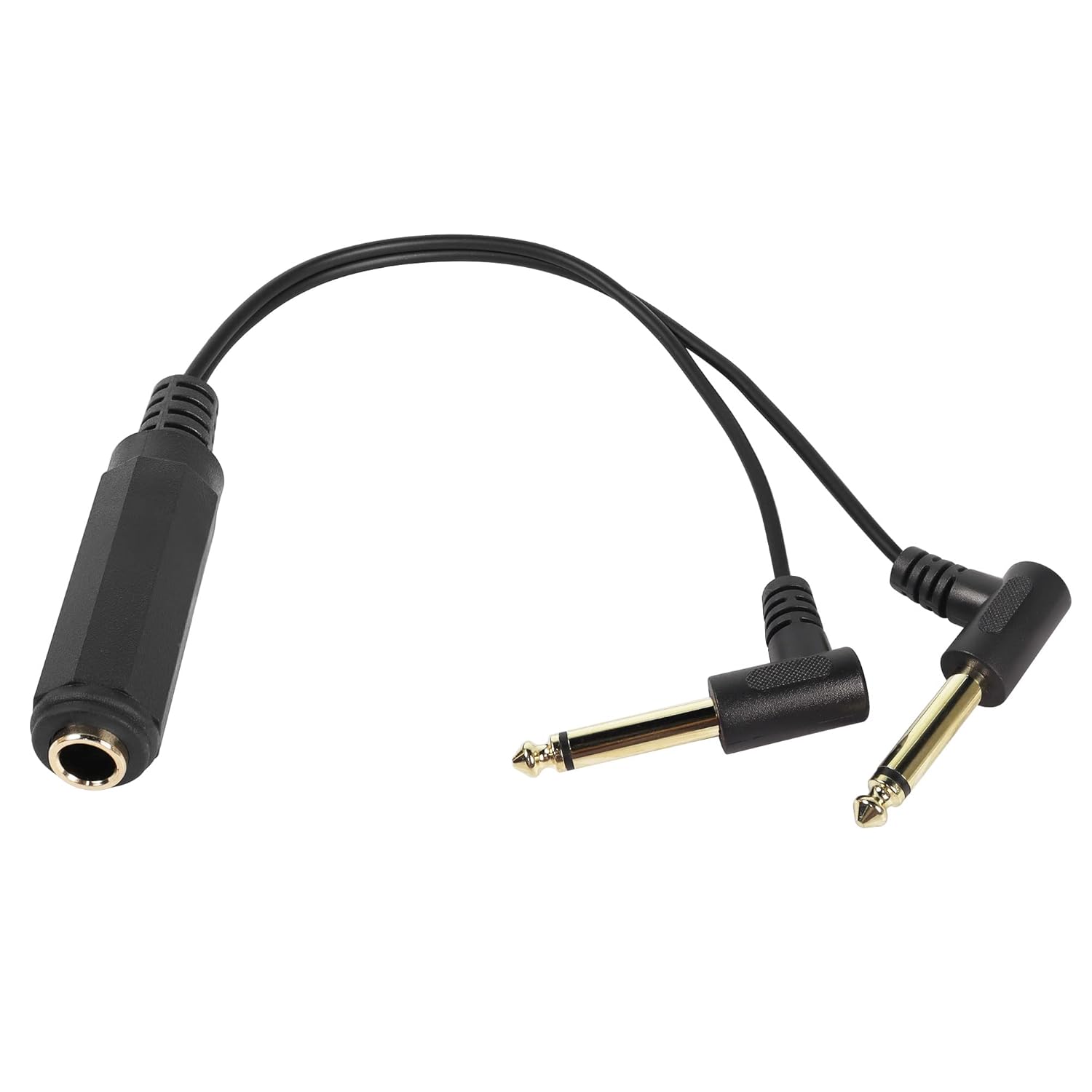 QIANRENON Divisor de 14 de pulgada 0.250 in TRS estéreo hembra a 90 grados dual 0.250 in mono TS macho AUX Adiuo Y cable divisor para Studios Pro