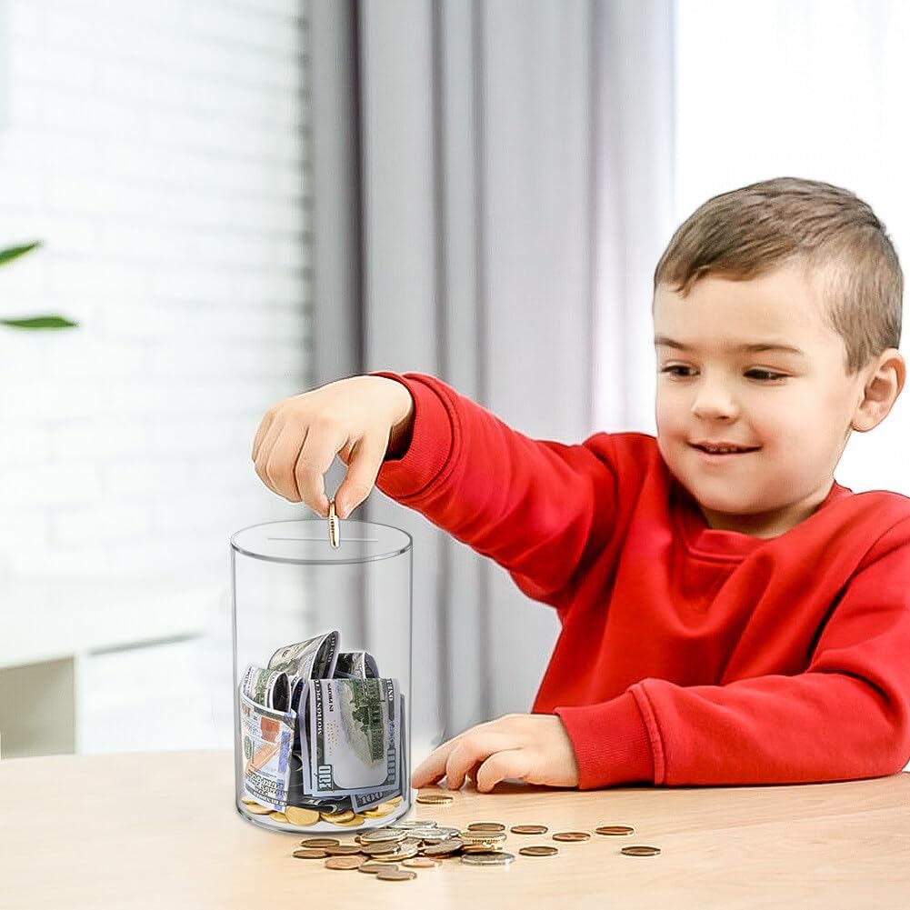 Alcancía de acrílico transparente, tarro de ahorro de dinero, alcancía para adultos y niños, tarro de cambio cilíndrico sin abrir, debe romperse