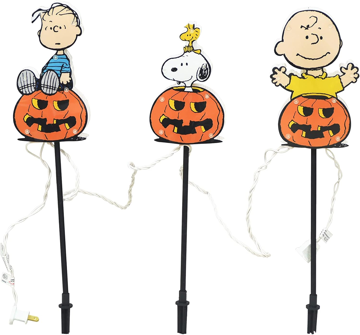 ProductWorks Marcadores de camino de calabaza de personajes de cacahuetes planos de 22 pulgadas con luces LED preiluminadas de 3 piezas