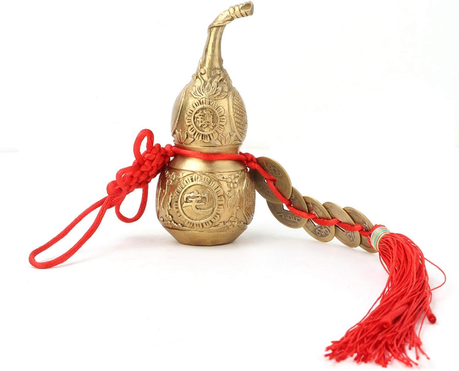 TOPINCN Wu Lou Cucurbit con 5 monedas Feng Shui latón adornos de calabaza de buena suerte Wu Lou calabaza de latón para el hogar Feng Shui