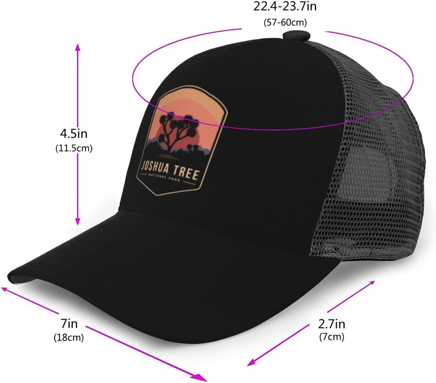 Sombreros de malla para hombre, sombrero de malla para senderismo, gorra de camionero Snapback para mujer, gorra de camionero Joshua Tree National