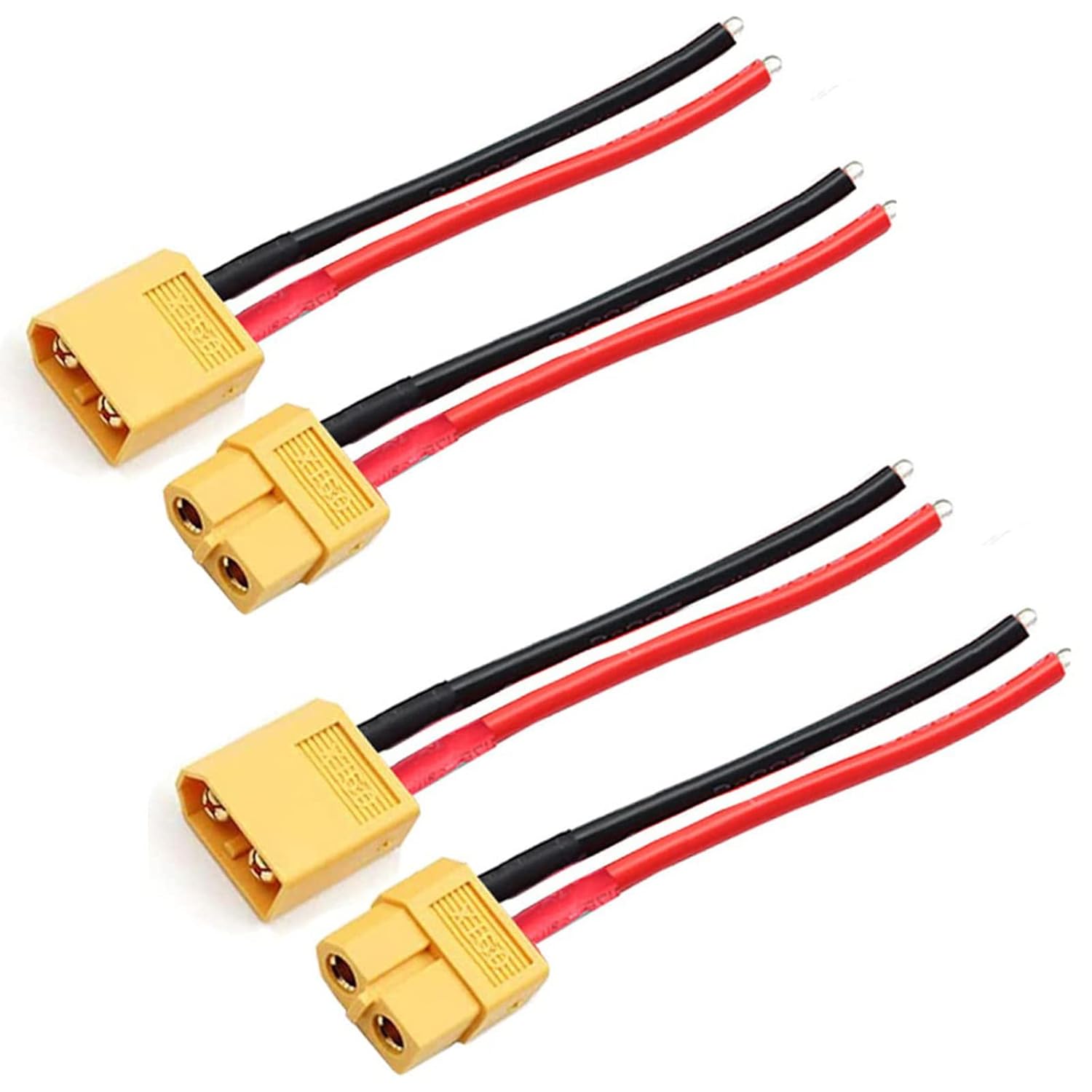 2 pares de conectores hembra y macho XT60, cable de silicona de 14 AWG con tapa protectora de aislamiento de goma para RC Drone Car Lipo cargador de