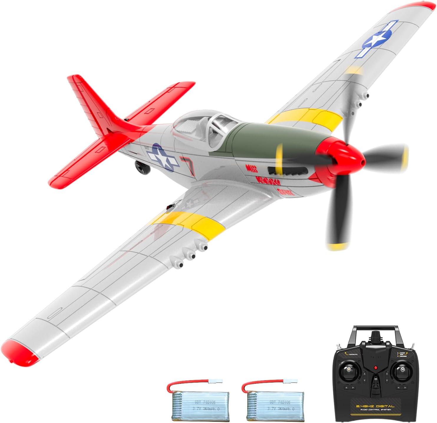VOLANTEXRC Avión RC 4-CH RC P51 Mustang listo para volar, avión de control remoto de la Segunda Guerra Mundial con sistema de estabilización Xpilot,
