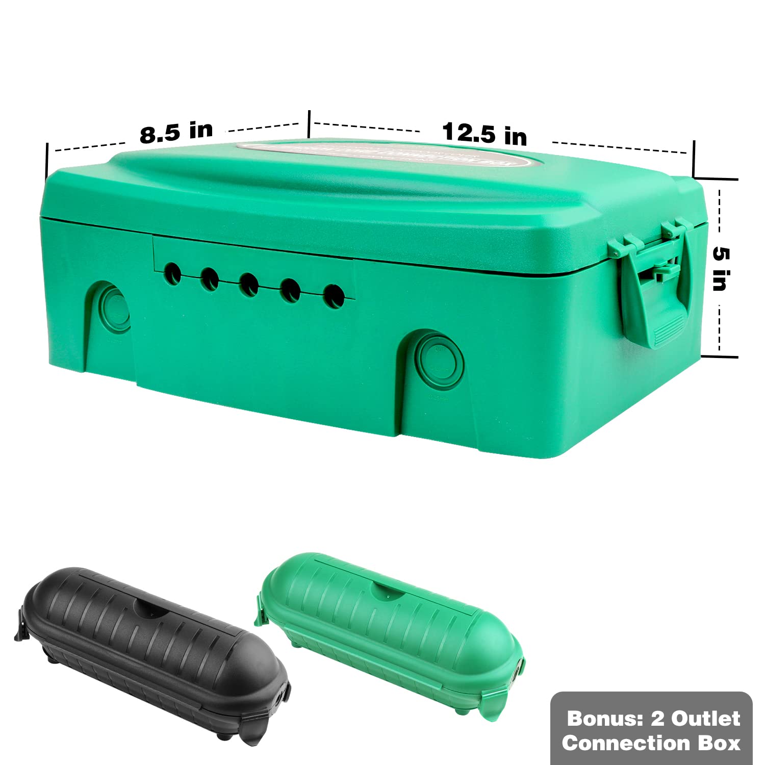 KASONIC – Caja eléctrica grande para exteriores (12.5 x 8.5 x 5 pulgadas) + 2 pequeñas cubiertas de seguridad para cables de extensión para