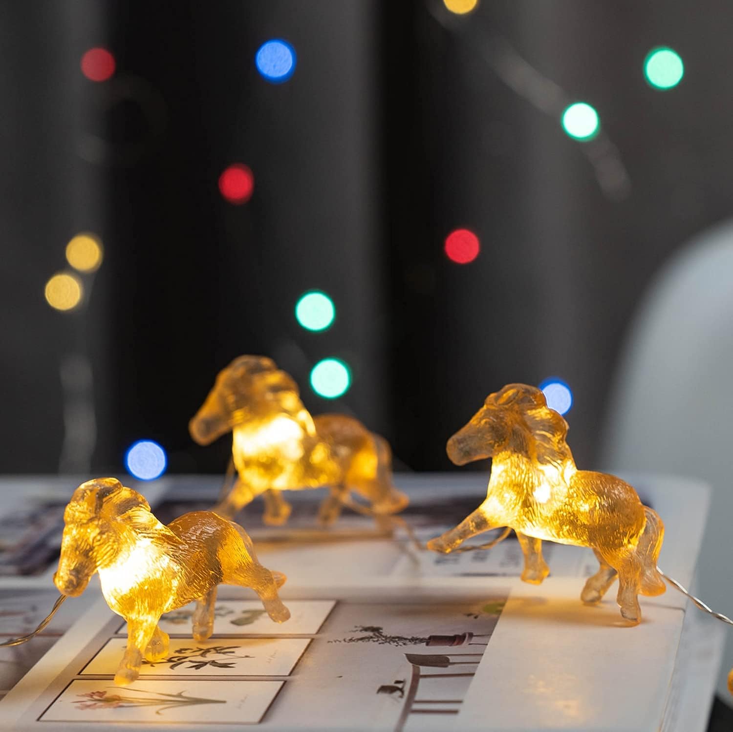 Guirnalda de luces de animales de caballo, decoración temática de poni vaquero, luz 3D de 10 pies, 24 LED con 8 modos de flash, control remoto para