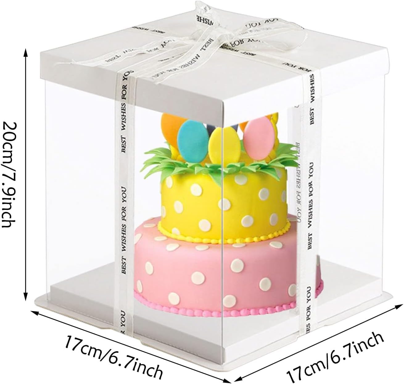 10 cajas transparentes para tartas de 7 x 7 x 8 pulgadas, caja alta para pasteles con tapa y cinta de 148 pies, cajas altas para tartas de nivel