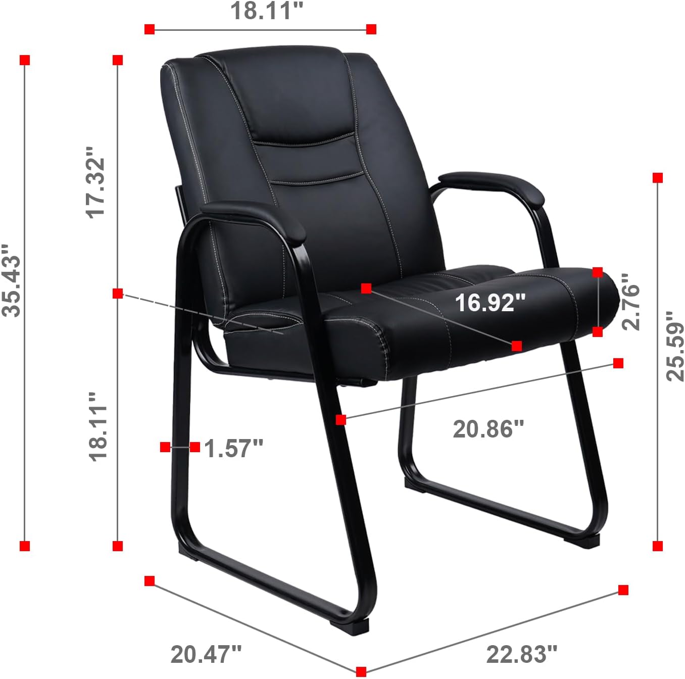 CLATINA Silla de invitados, silla de recepción, silla de escritorio de piel sintética con reposabrazos acolchado para recepción, oficina, sala de