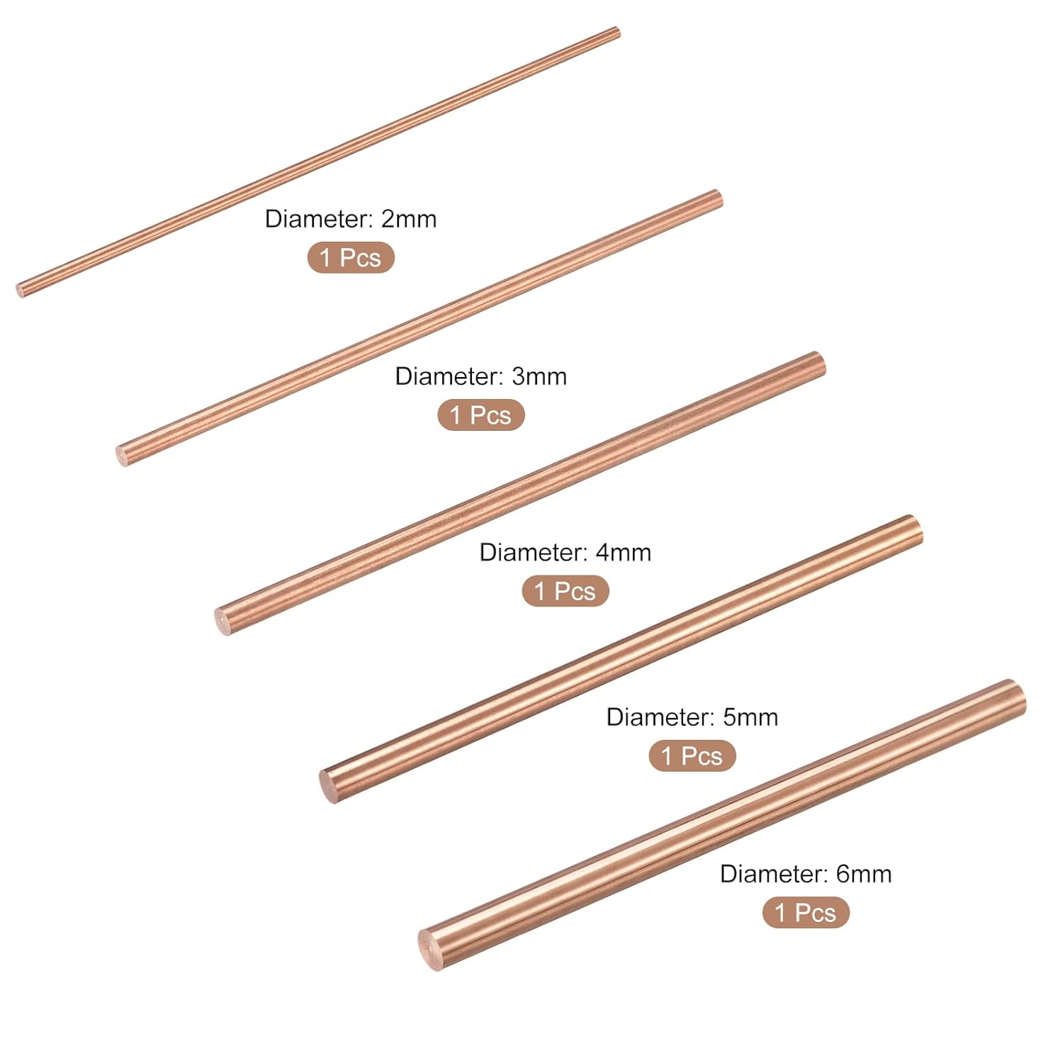 MECCANIXITY 2,3,4,5,6 in de diámetro 3.937 in de longitud de cobre sólido redondo barra de torno de barra para bricolaje artesanía 5 in 1set