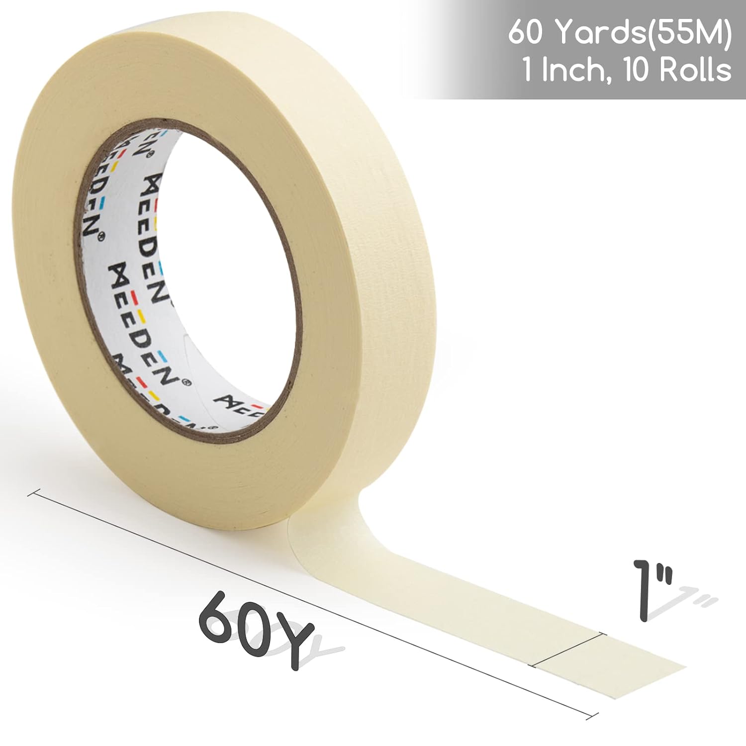 MEEDEN Paquete de 10 cintas adhesivas de 1.0 pulgadas con total de 1804.5 pies (1,804.5 ft), color beige, sin ácidos, fácil de despegar, ideal para