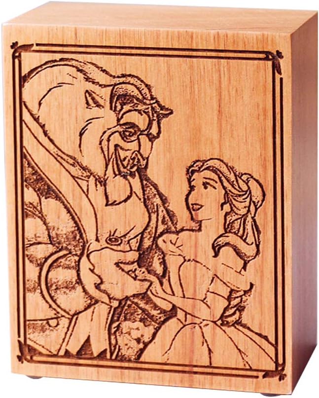 Youtang Caja de música de cuerda Mecanismo Mecanismo Grabado Marco de Madera Estilo Caja Musical (La Bella y La Bestia)