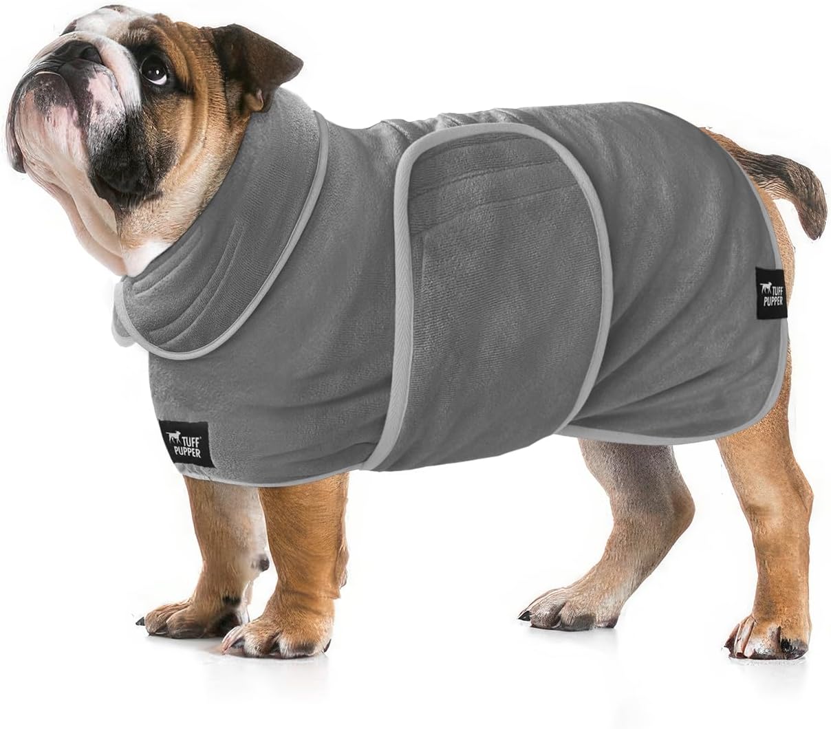 Tuff Pupper Bata de baño para perro de secado rápido, toalla de felpa de 800 GSM, bata de baño súper absorbente para mascotas y cachorros, capucha