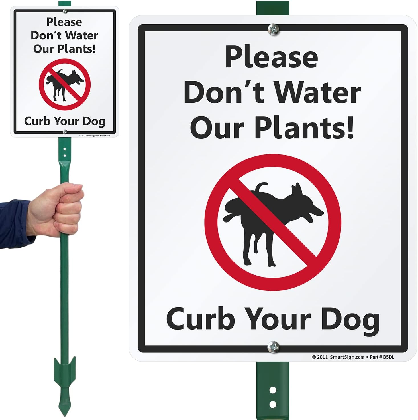 SmartSign Letrero LawnBoss con texto en inglés Please Don’t Water Our Plants! Curb Your Dog  Letrero de aluminio de 10 x 12 pulgadas con estaca de 3