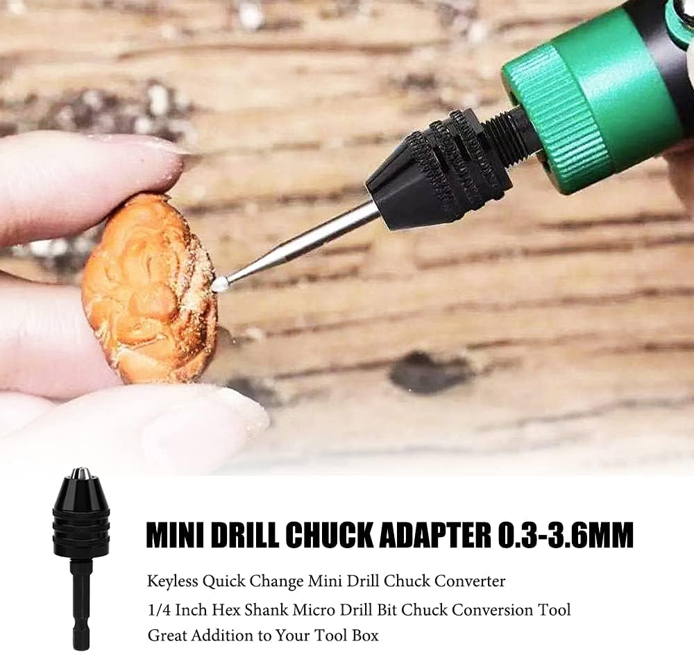 Mini adaptador de portabrocas de 0.012-0.142 in sin llave de cambio rápido, mini portabrocas de 14 pulgadas con vástago hexagonal para herramienta