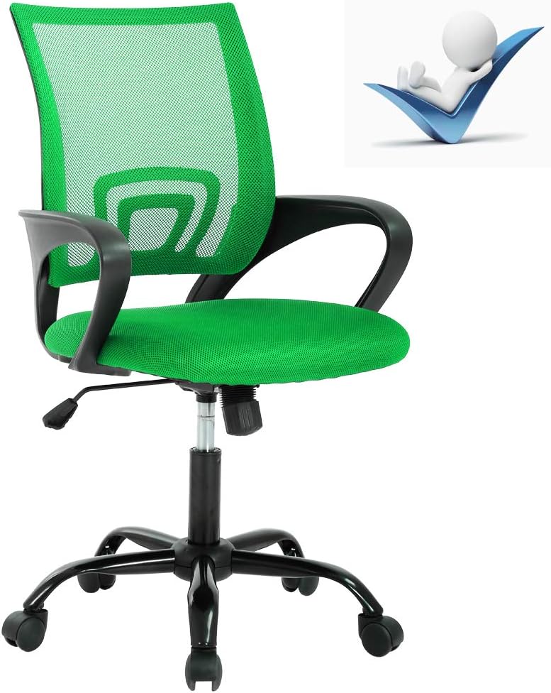 Silla de oficina ergonómica, silla de oficina en casa con respaldo medio, silla de oficina de malla con soporte lumbar, silla de computadora