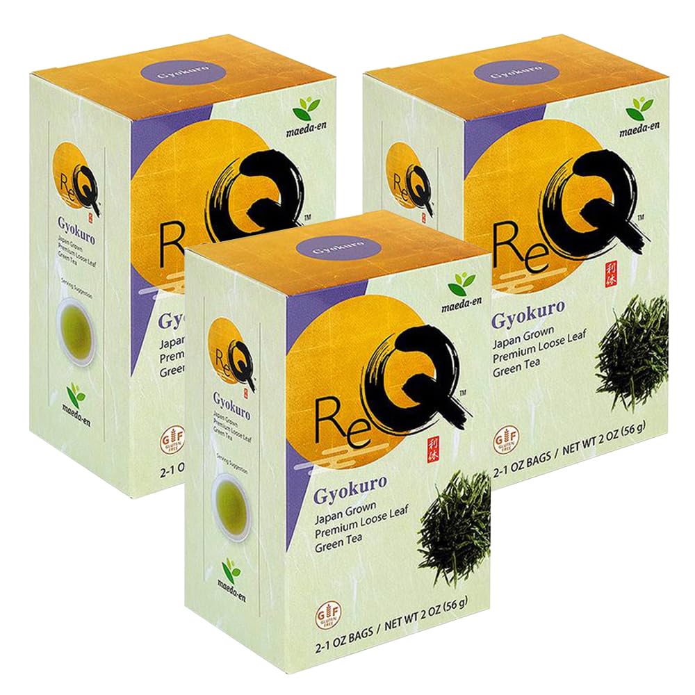 MAEDA-EN Re-Q Gyokuro – Té verde de hojas sueltas, 5.93 oz de origen japonés, bebida caliente o helada con aroma agradable, paquete de 3
