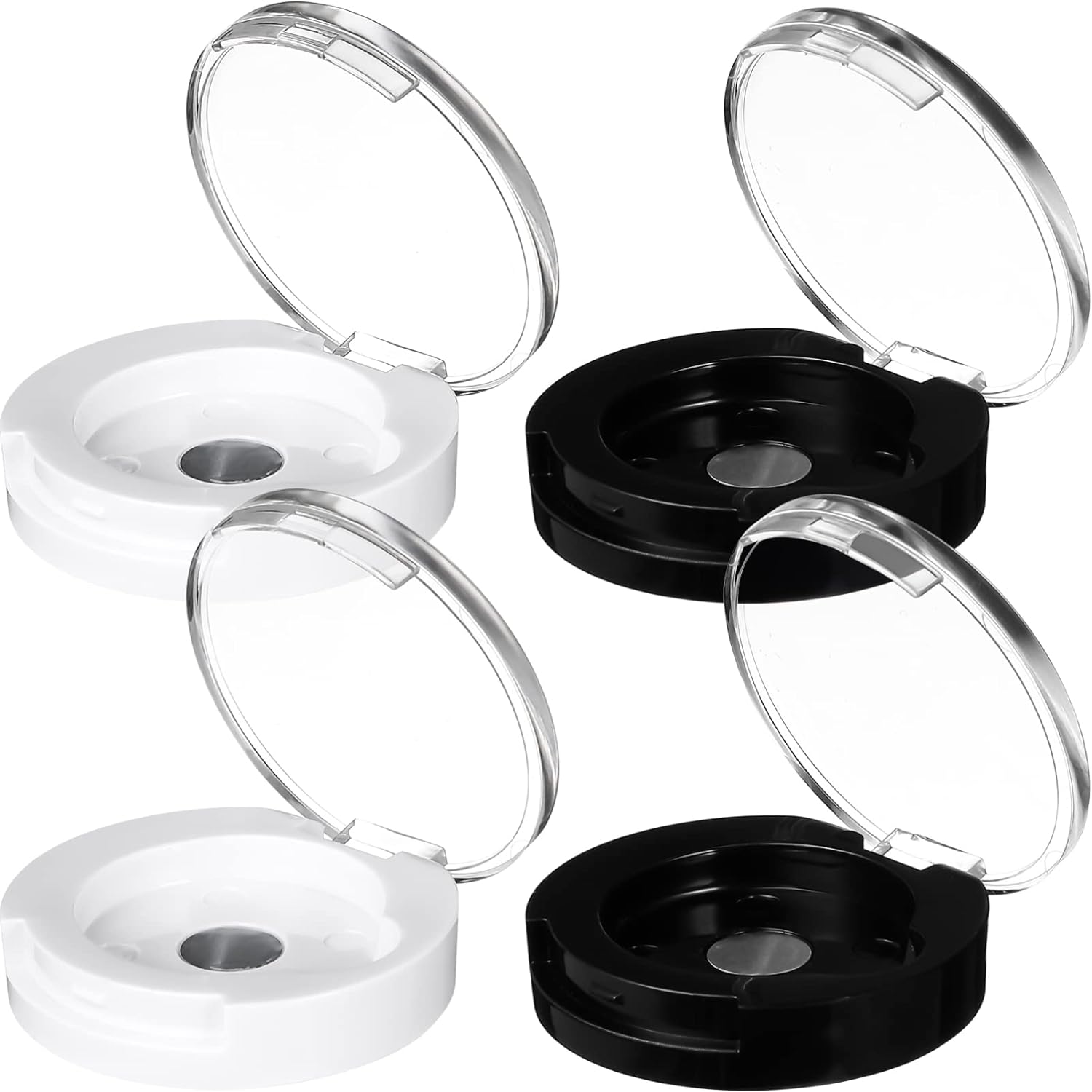 Beaupretty 4 unids sola sombra de ojos caso redondo imanes vacío maquillaje contenedor para cosméticos polvo negro blanco