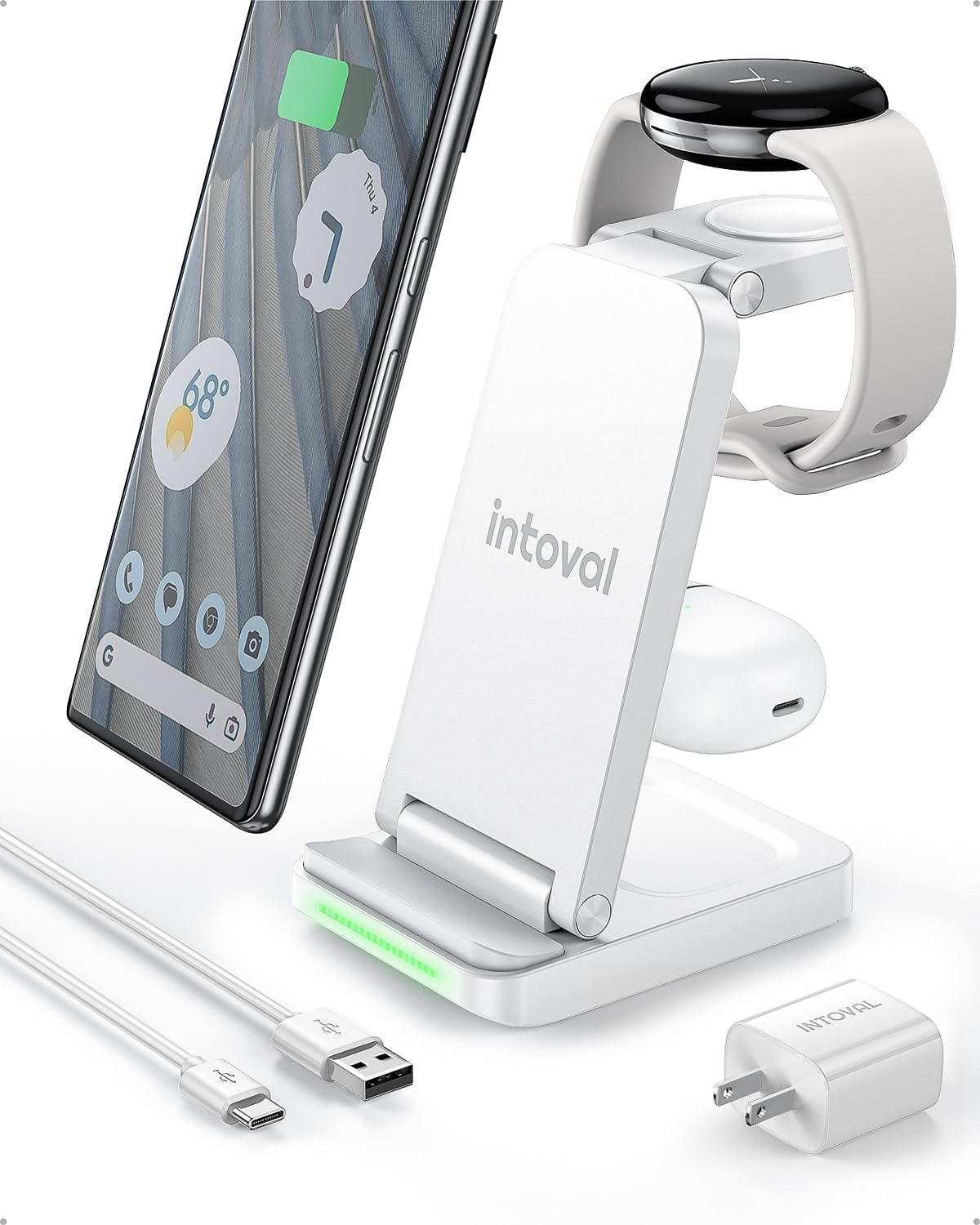 Intoval Cargador 3 en 1 Pixel Watch 1, estación de carga inalámbrica portátil para Google Pixel Watch 1, Pixel 88 Pro, soporte de carga plegable