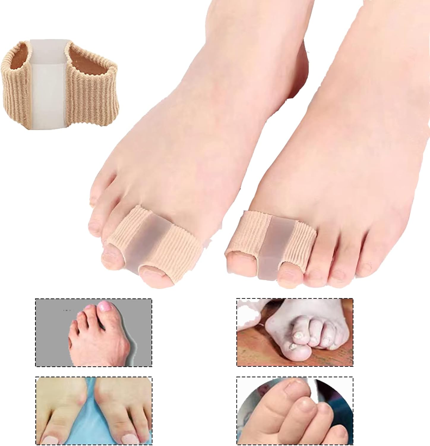 12 paquetes de separadores de dedos de gel para dedos superpuestos, espaciadores de dedos para juanetes para mujeres y hombres, 2 bucles corrector